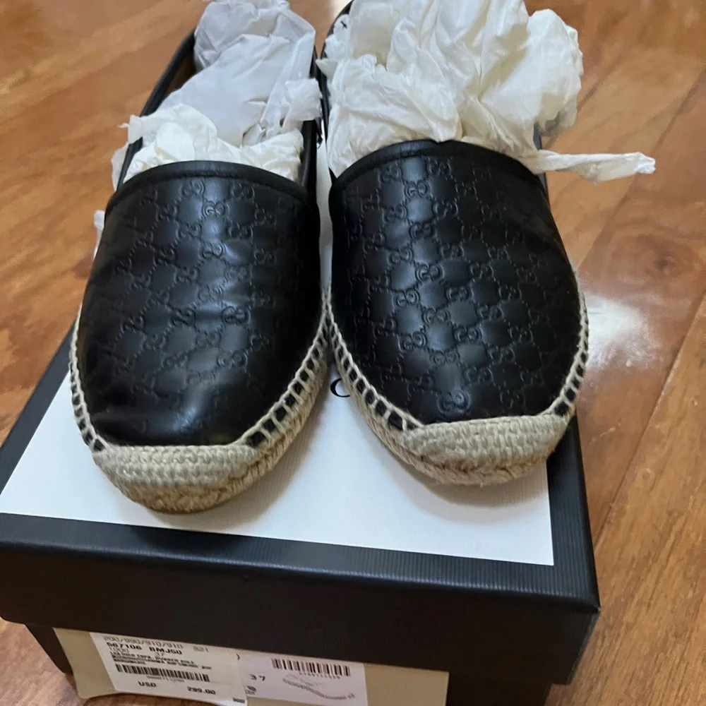 GUCCI Black microguccissima leather espadrille soft sole